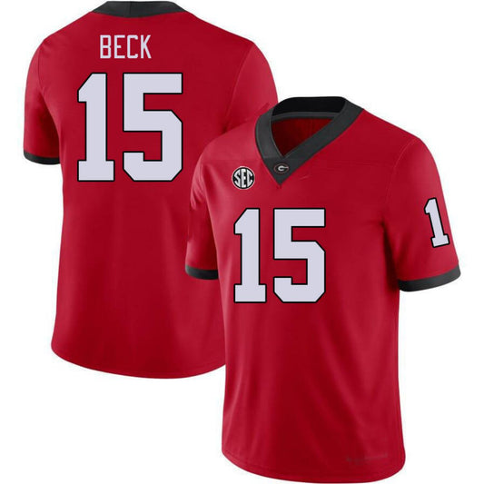 G.Bulldogs #15 Carson Beck Red College Football Jersey Stitched American College Jerseys - Main View