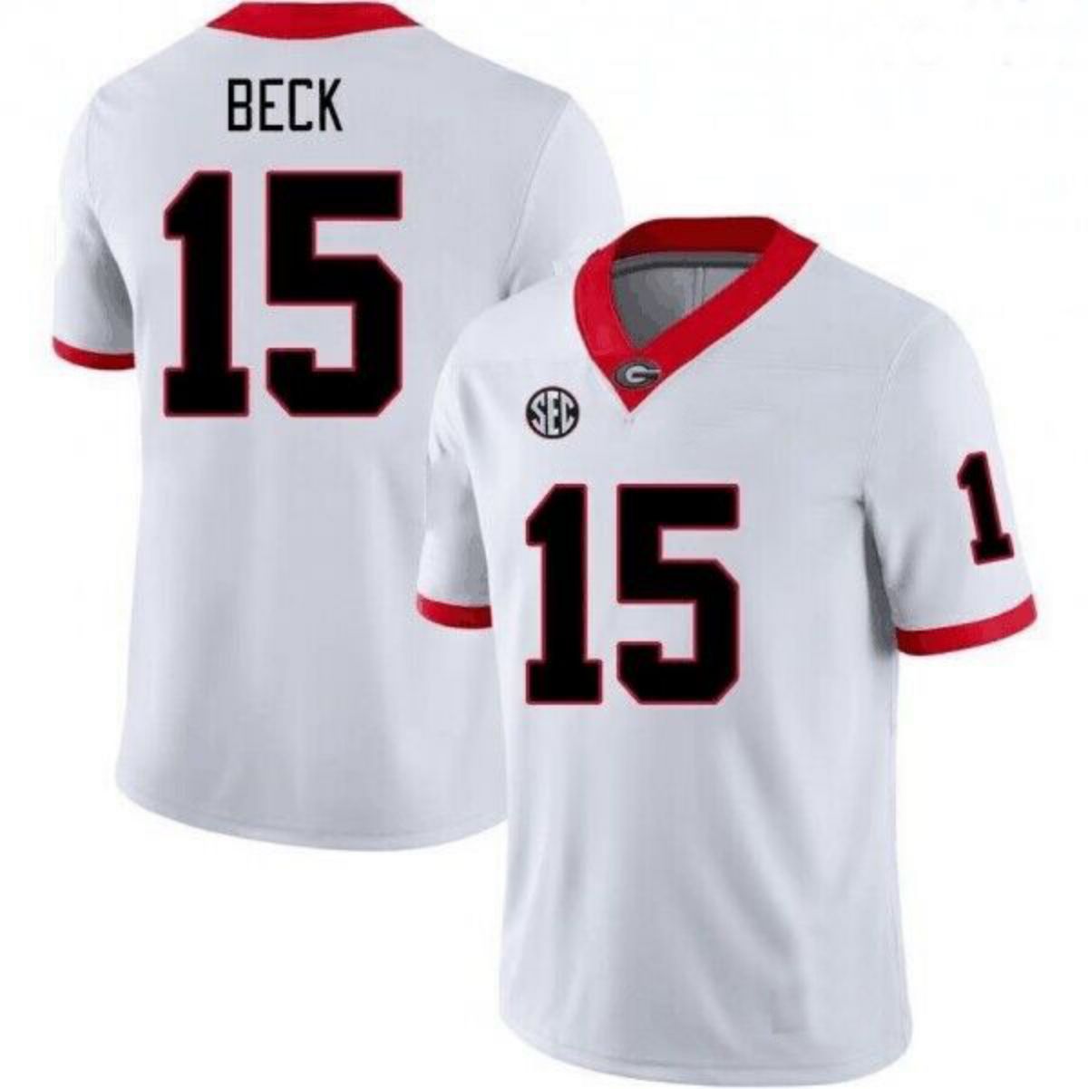 G.Bulldogs #15 Carson Beck White College Football Jersey Stitched American College Jerseys - Main View