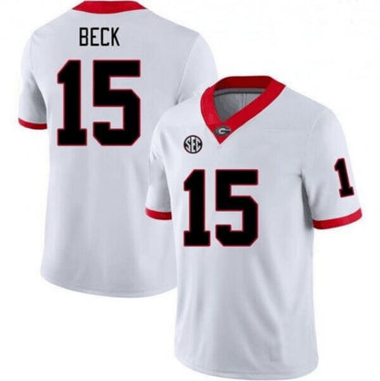 G.Bulldogs #15 Carson Beck White College Football Jersey Stitched American College Jerseys - Main View