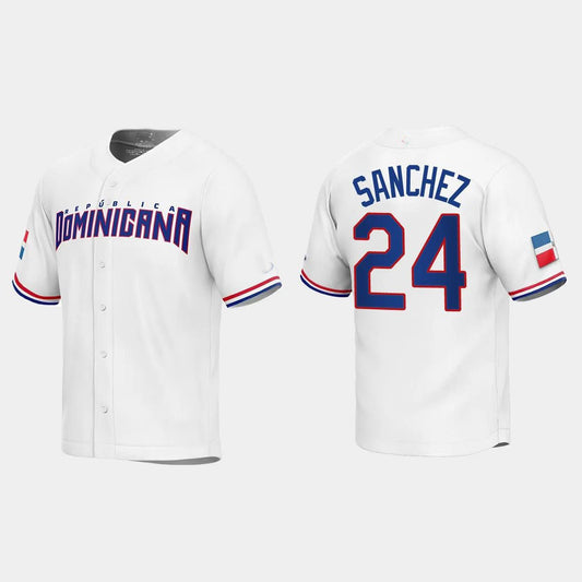 #24 GARY SANCHEZ DOMINICAN REPUBLIC BASEBALL 2023 WORLD BASEBALL CLASSIC REPLICA JERSEY ¨C WHITE Stitches Baseball Jerseys - Main View