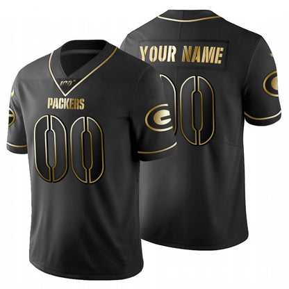 Custom GB.Packers Black Golden Limited 100 Jersey Stitched Football Jerseys - Main View