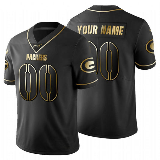 Custom GB.Packers Black Golden Limited 100 Jersey Stitched Football Jerseys - Main View