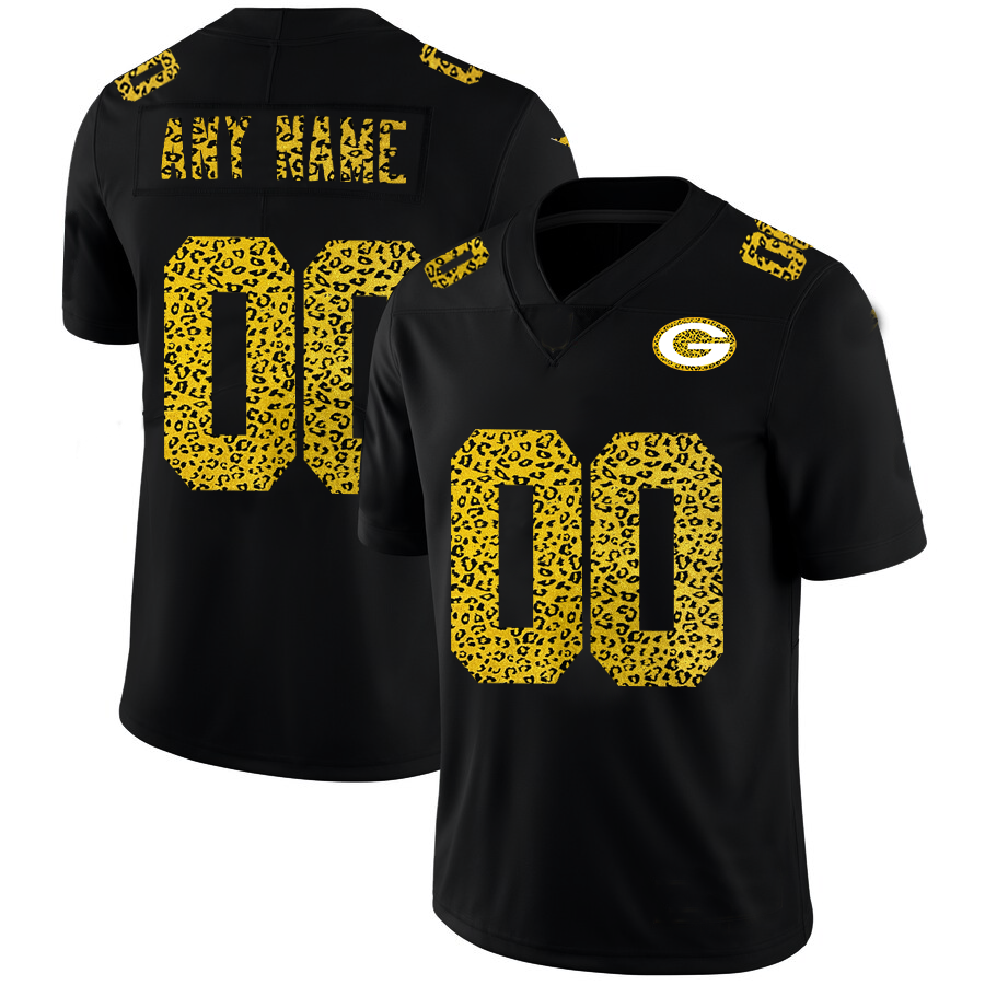 Custom GB.Packers Men's Leopard Print Fashion Vapor Limited Jersey Black Stitched Football Jerseys - Main View