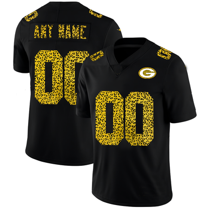 Custom GB.Packers Men's Leopard Print Fashion Vapor Limited Jersey Black Stitched Football Jerseys - Main View