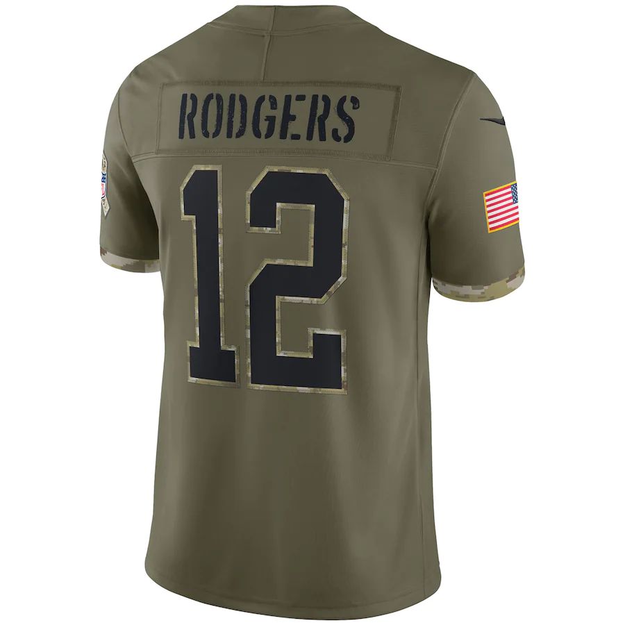 GB.Packers #12 Aaron Rodgers Olive 2022 Salute To Service Limited Jersey Stitched American Football Jerseys - Main View