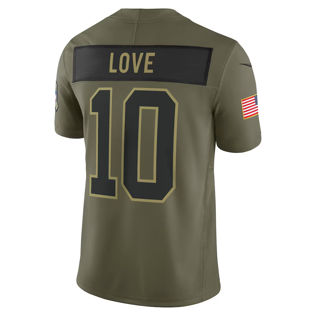GB.Packers #10 Jordan Love Olive 2025 Salute to Service Limited American Football Jerseys - Main View