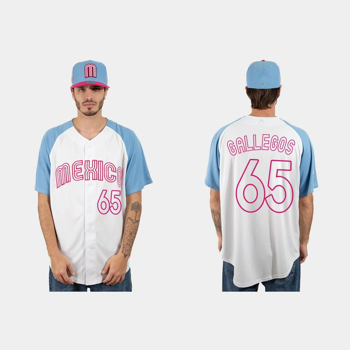 #65 GIOVANNY GALLEGOS MEXICO BASEBALL 2023 WORLD BASEBALL CLASSIC JERSEY ¨C WHITE BLUE Stitches Baseball Jerseys - Main View