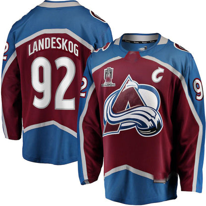 C.Avalanche #92 Gabriel Landeskog Fanatics Branded Home 2022 Stanley Cup Champions Breakaway Player Jersey Burgundy Stitched American Hockey Jerseys - Main View
