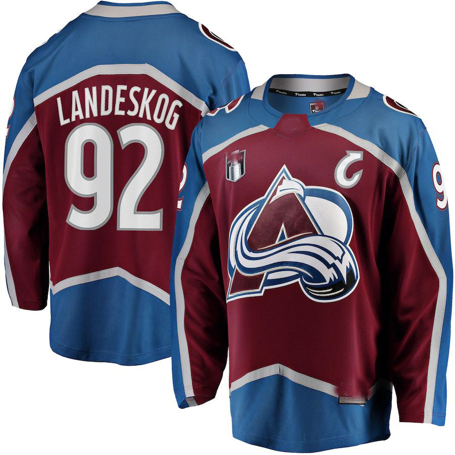 C.Avalanche #92 Gabriel Landeskog Fanatics Branded Home 2022 Stanley Cup Final Breakaway Player Jersey Burgundy Stitched American Hockey Jerseys - Main View