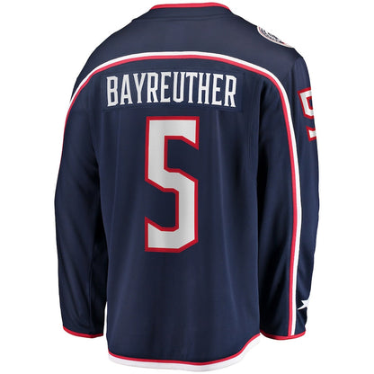 C.Blue Jackets #5 Gavin Bayreuther Fanatics Branded Home Breakaway Player Jersey Navy Stitched American Hockey Jerseys - Main View