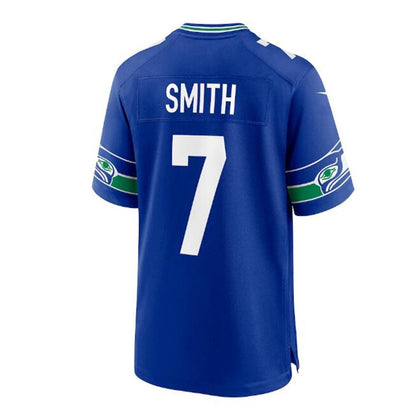 S.Seahawks #7 Geno Smith Throwback Player Game Jersey - Royal Stitched American Football Jerseys - Main View