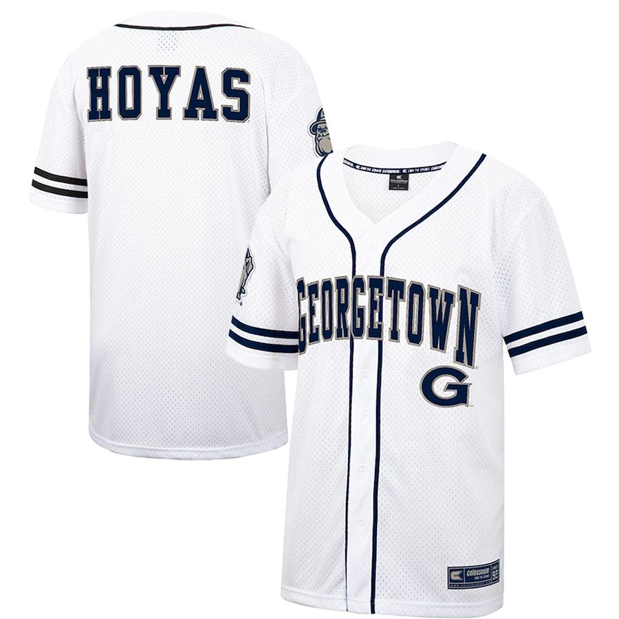 G.Hoyas Colosseum Free Spirited Baseball Jersey White Navy Stitched American College Jerseys - Main View