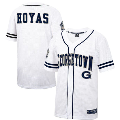 G.Hoyas Colosseum Free Spirited Baseball Jersey White Navy Stitched American College Jerseys - Main View