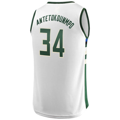 M.Bucks #34 Giannis Antetokounmpo Fanatics Branded Fast Break Replica Jersey White Association Edition Stitched American Basketball Jersey - Main View