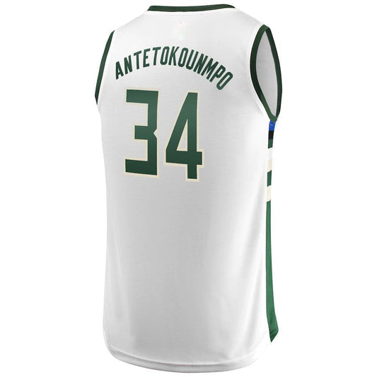 M.Bucks #34 Giannis Antetokounmpo Fanatics Branded Fast Break Replica Jersey White Association Edition Stitched American Basketball Jersey - Main View