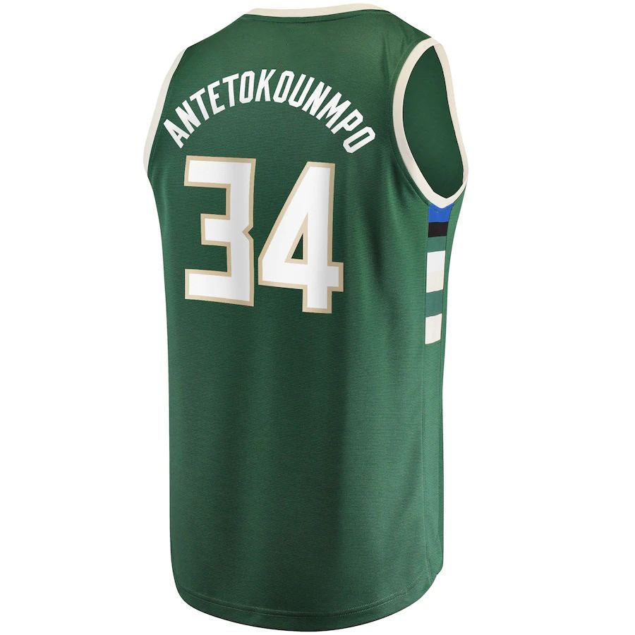 M.Bucks #34 Giannis Antetokounmpo Fanatics Branded Fast Break Replica Player Jersey Icon Edition Hunter Green Stitched American Basketball Jersey - Main View