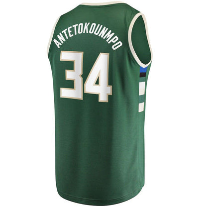 M.Bucks #34 Giannis Antetokounmpo Fanatics Branded Fast Break Replica Player Jersey Icon Edition Hunter Green Stitched American Basketball Jersey - Main View