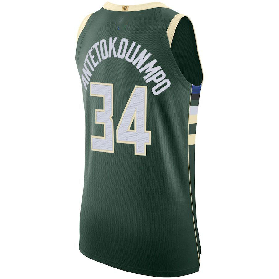 M.Bucks #34 Giannis Antetokounmpo 2020-21 Authentic Jersey Icon Edition Hunter Green Stitched American Basketball Jersey - Main View