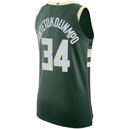 M.Bucks #34 Giannis Antetokounmpo 2020-21 Authentic Jersey Icon Edition Hunter Green Stitched American Basketball Jersey - Main View