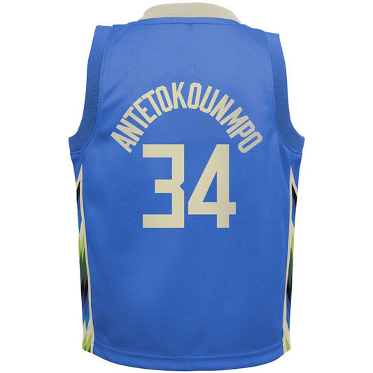 M.Bucks #34 Giannis Antetokounmpo Preschool 2022-23 Replica Jersey City Edition Royal Stitched American Basketball Jersey - Main View