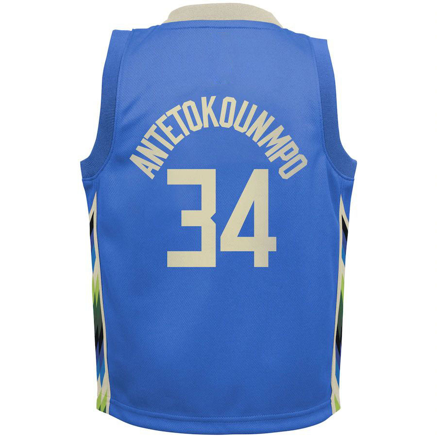 M.Bucks #34 Giannis Antetokounmpo Toddler 2022-23 Replica Jersey City Edition  Royal Stitched American Basketball Jersey - Main View
