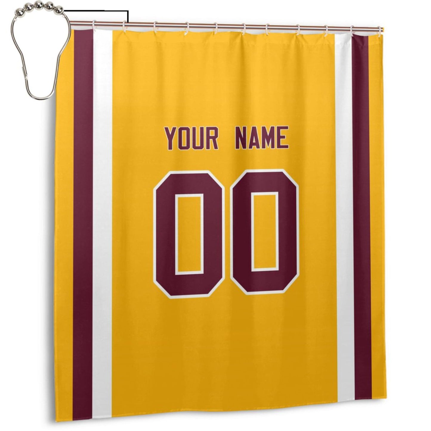 Custom W.Commanders Football style personalized shower curtain custom design name and number set of 12 shower curtain hooks Rings view 6