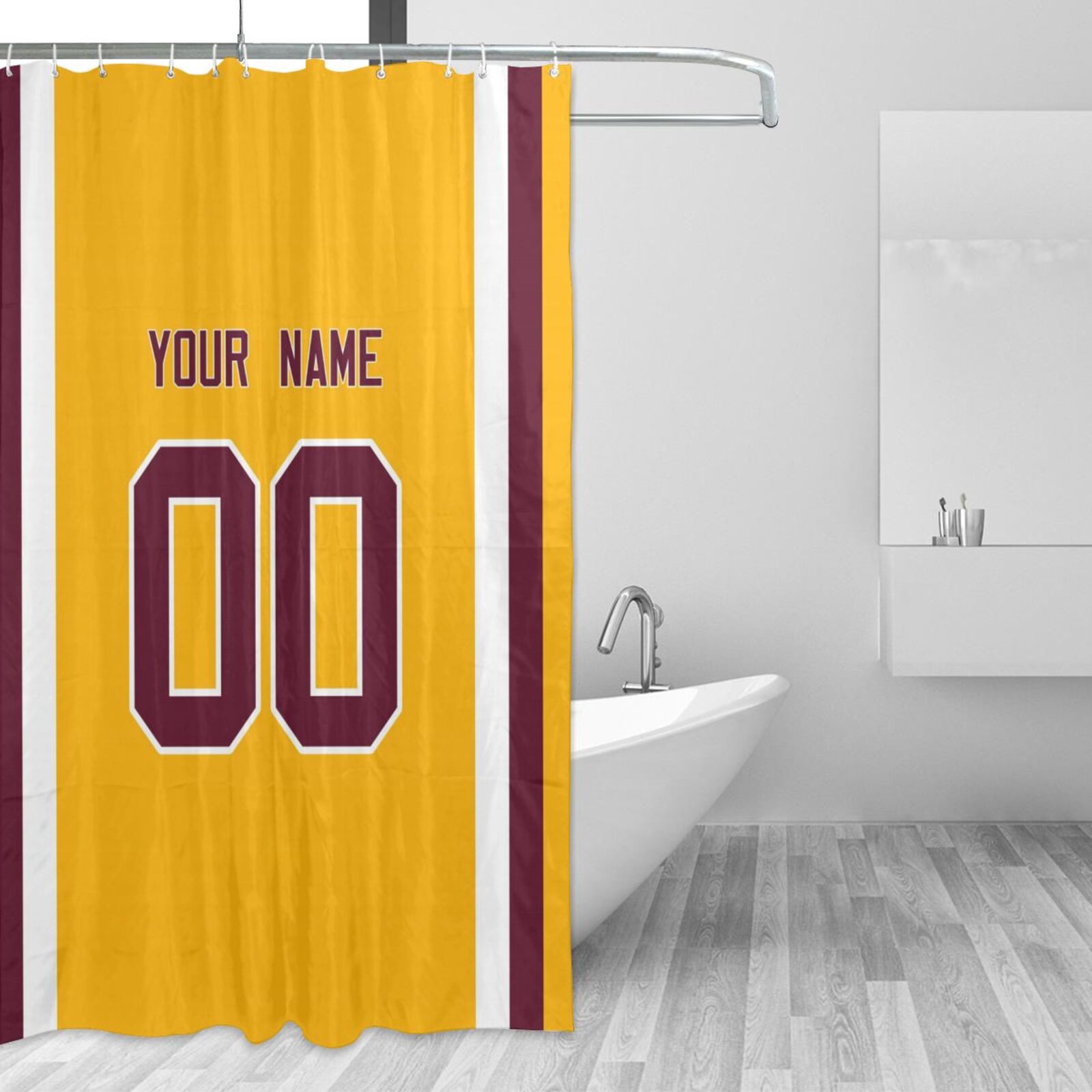 Custom W.Commanders Football style personalized shower curtain custom design name and number set of 12 shower curtain hooks Rings view 7