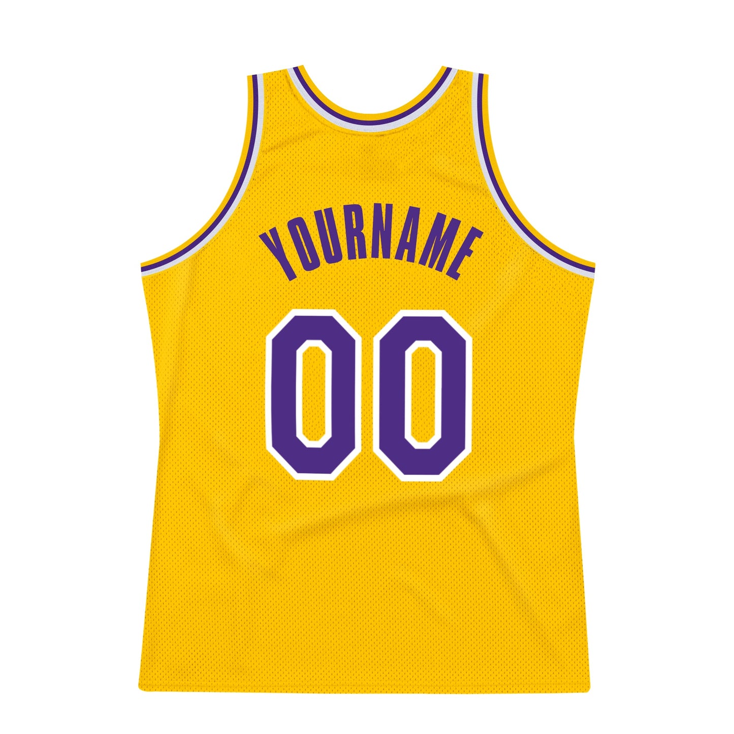 Custom Gold Purple-White Authentic Throwback Basketball Jersey view 6
