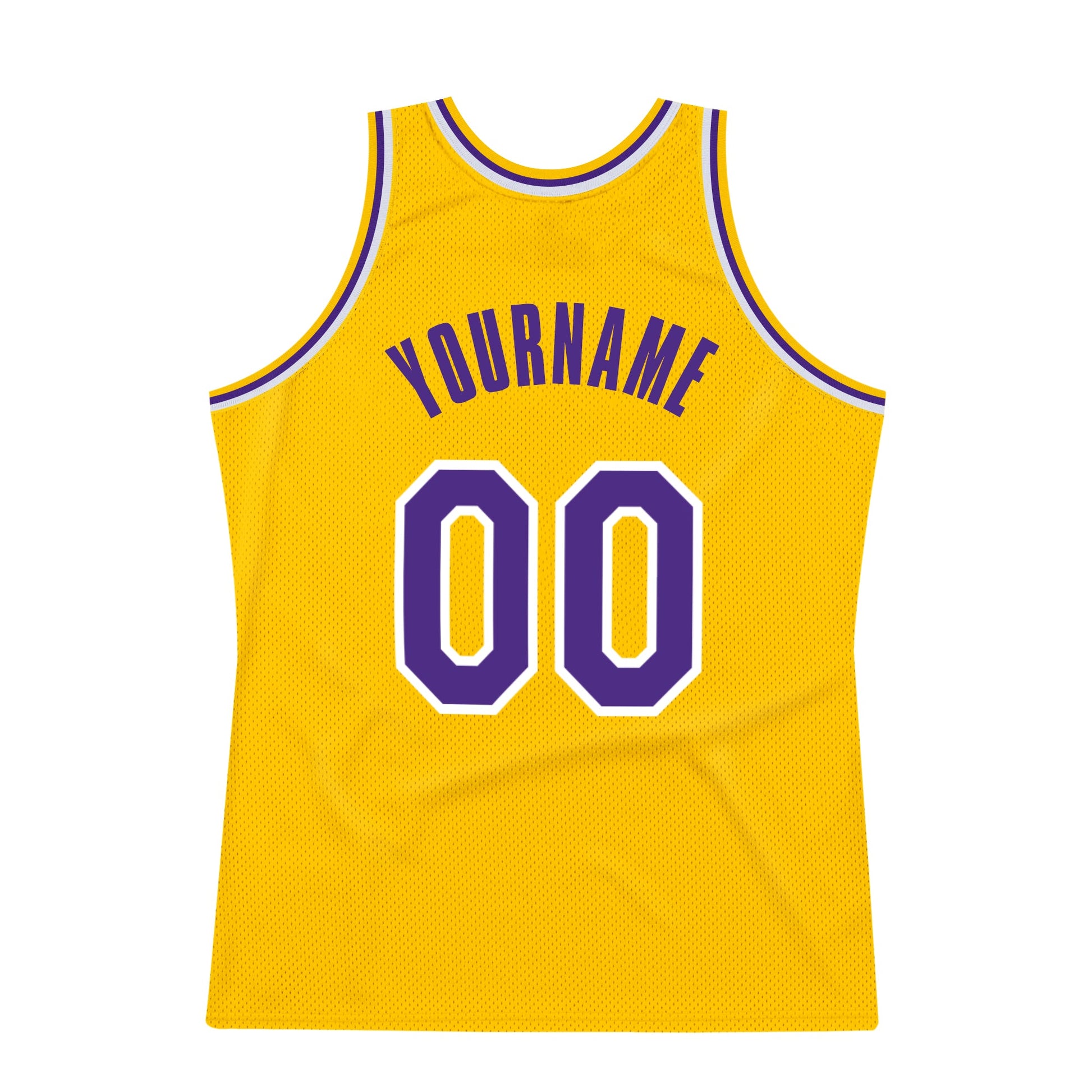 Custom Gold Purple-White Authentic Throwback Basketball Jersey view 6