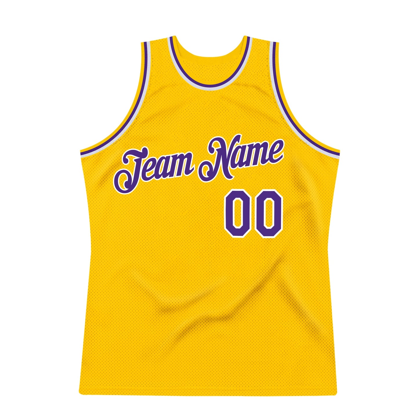 Custom Gold Purple-White Authentic Throwback Basketball Jersey view 7