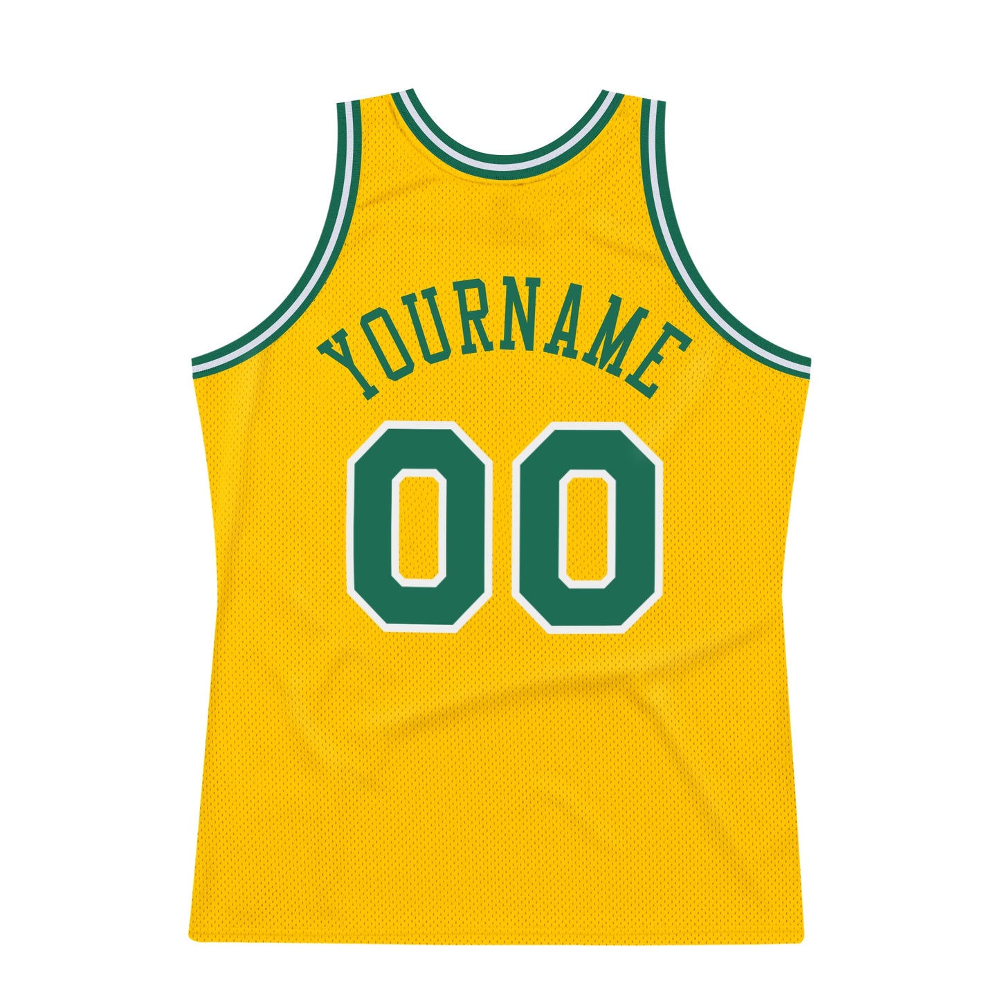 Custom Gold Kelly Green-White Authentic Throwback Basketball Jersey view 6