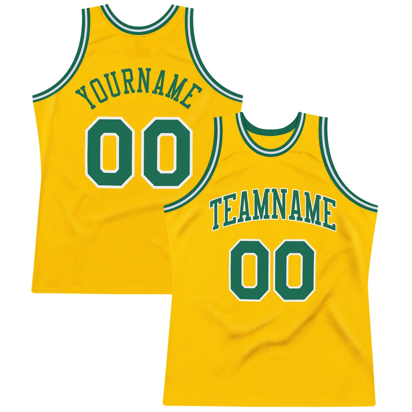 Custom Gold Kelly Green-White Authentic Throwback Basketball Jersey - Main View