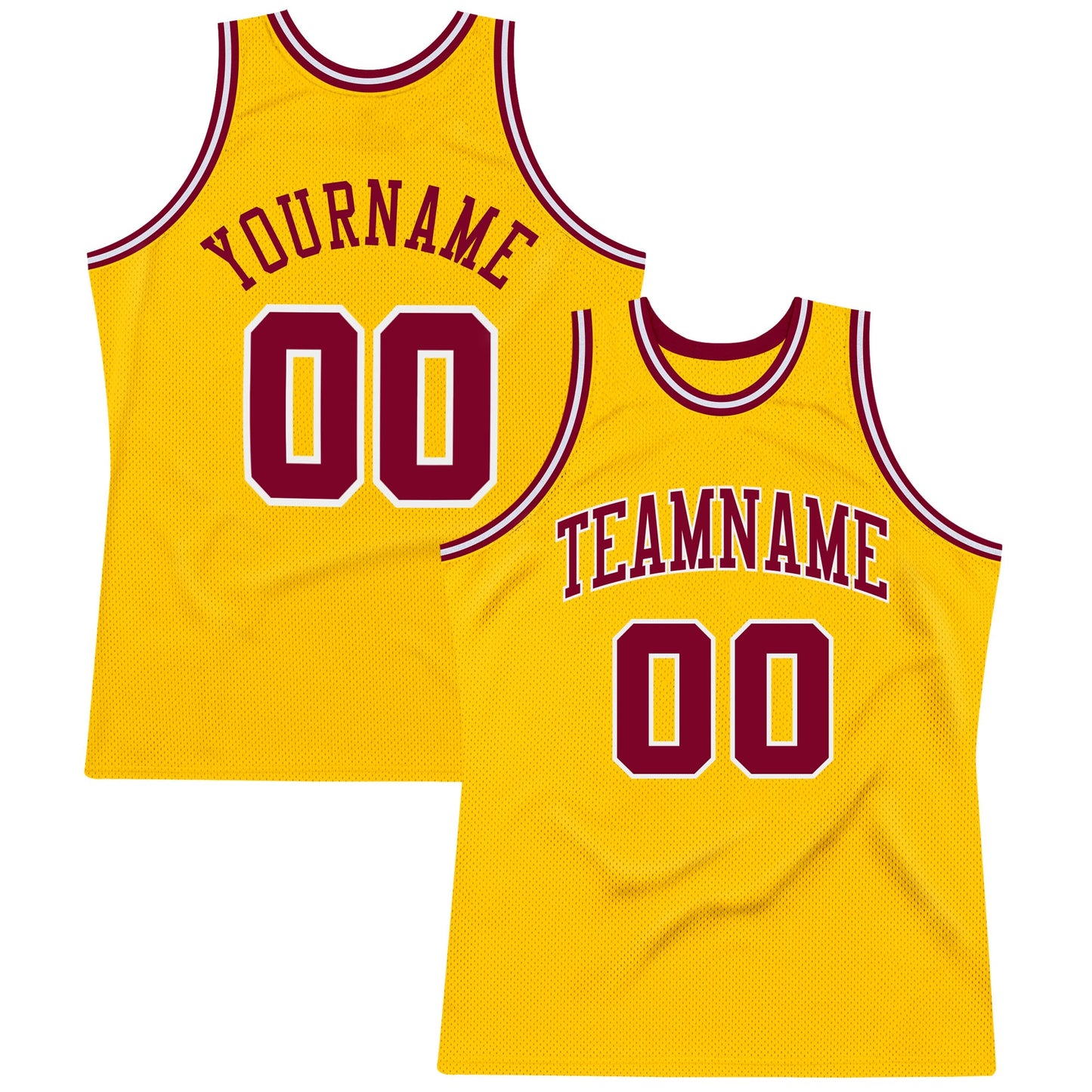 Custom Gold Maroon-White Authentic Throwback Basketball Jersey - Main View