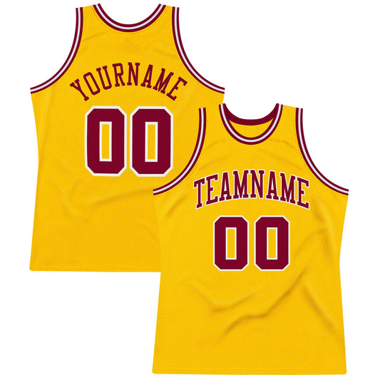 Custom Gold Maroon-White Authentic Throwback Basketball Jersey - Main View