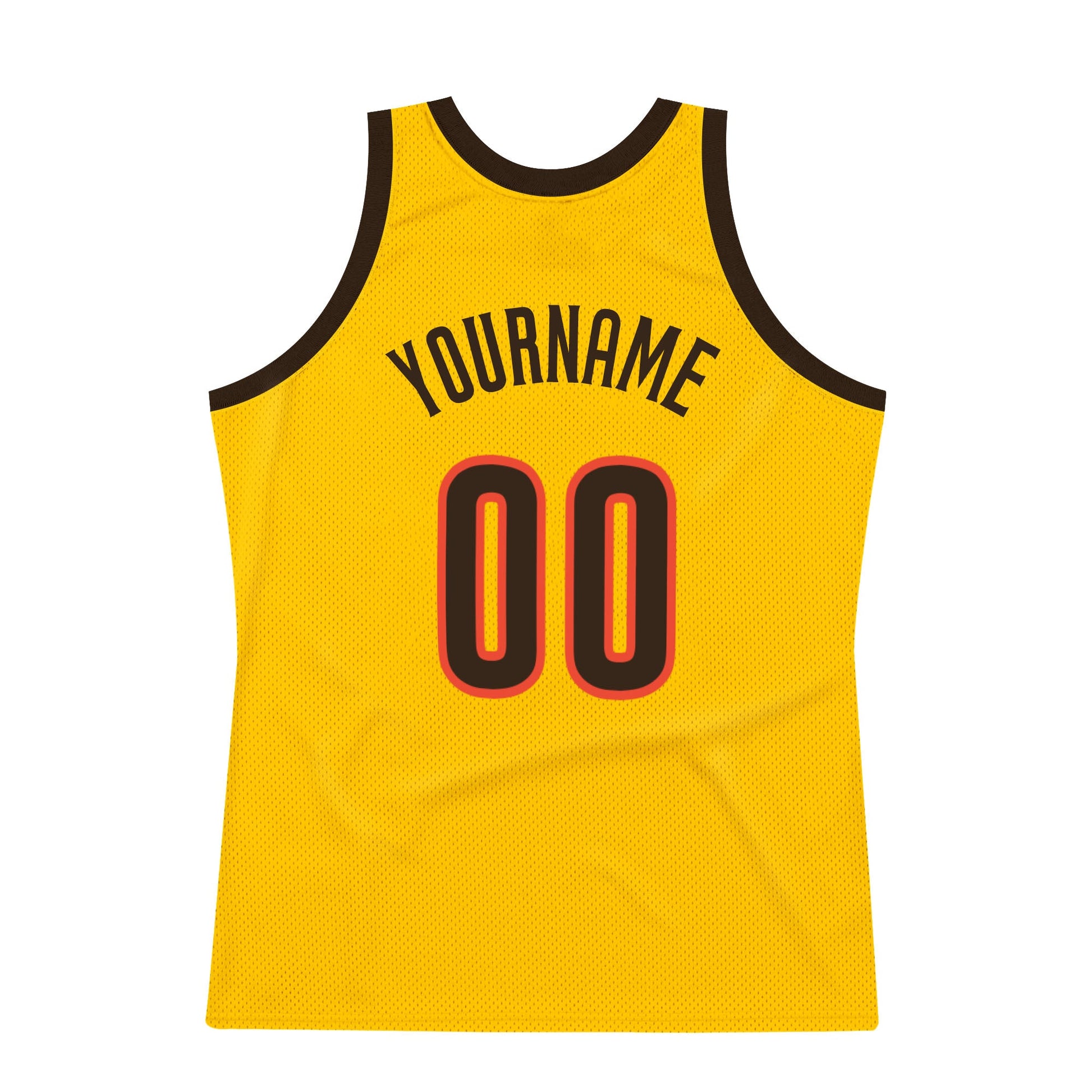 Custom Gold Brown-Orange Authentic Throwback Basketball Jersey view 6