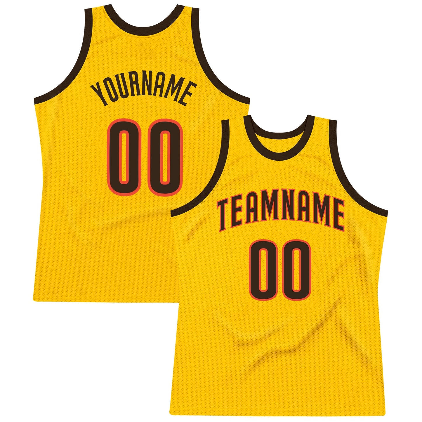 Custom Gold Brown-Orange Authentic Throwback Basketball Jersey - Main View
