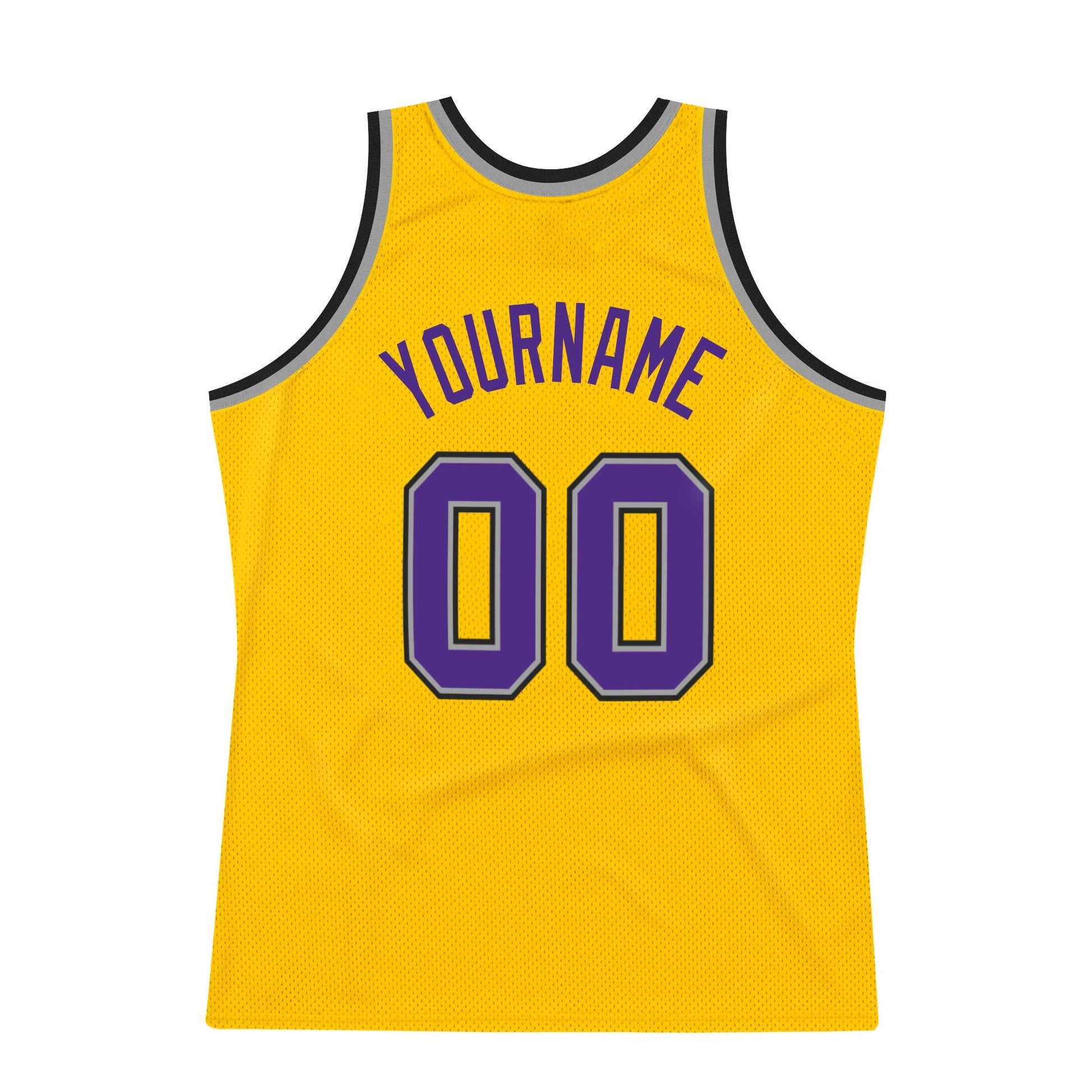 Custom Gold Purple-Gray Authentic Throwback Basketball Jersey view 6