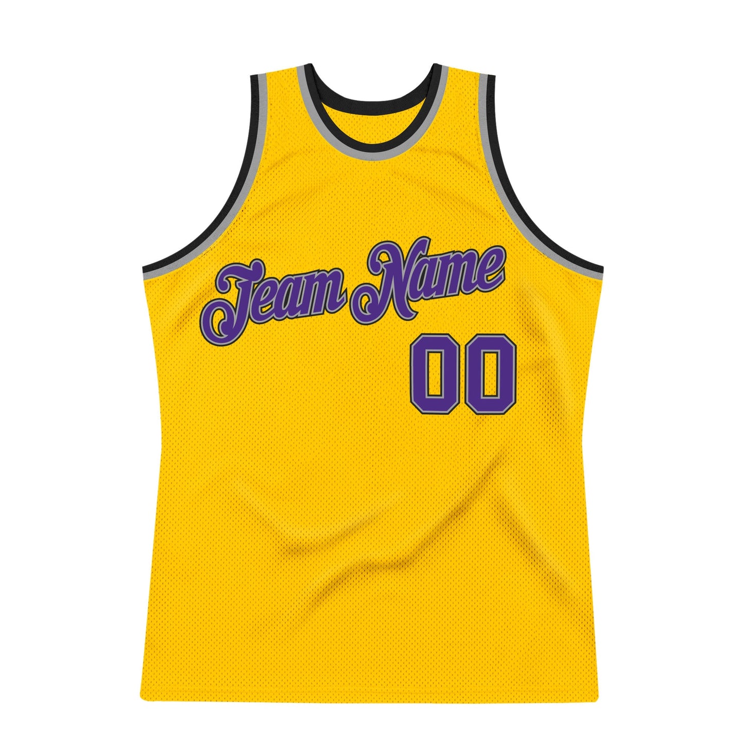 Custom Gold Purple-Gray Authentic Throwback Basketball Jersey view 7