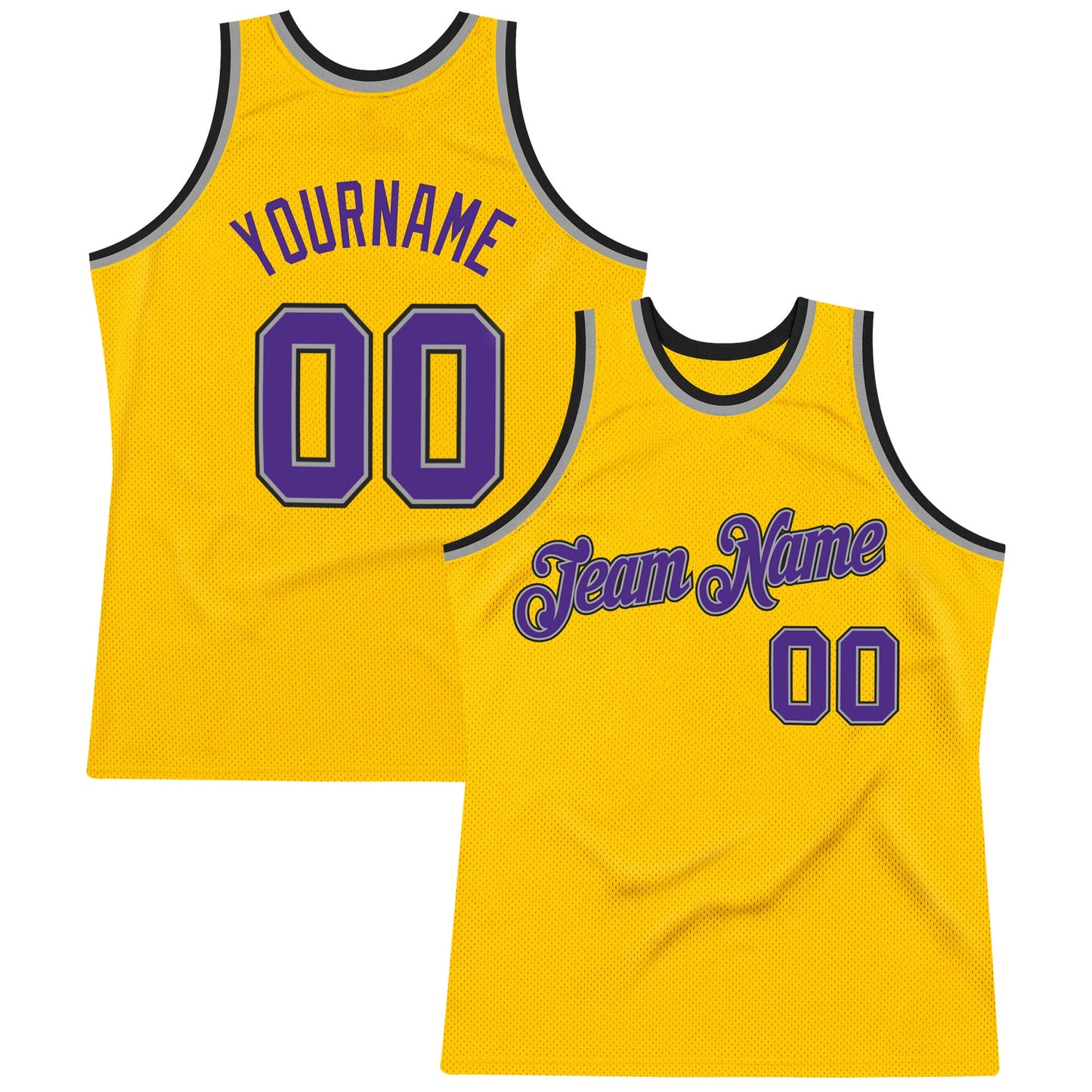 Custom Gold Purple-Gray Authentic Throwback Basketball Jersey - Main View