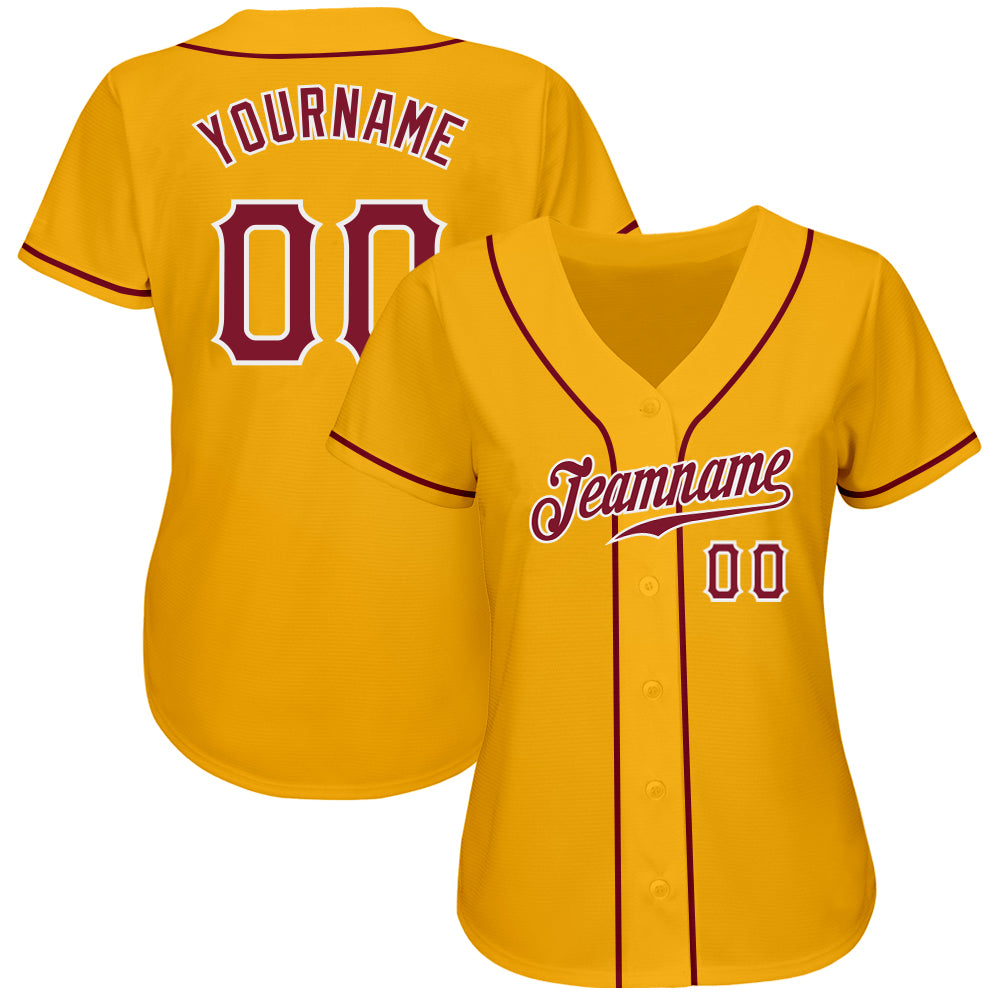 Custom Gold Crimson-White Authentic Baseball Jersey view 2