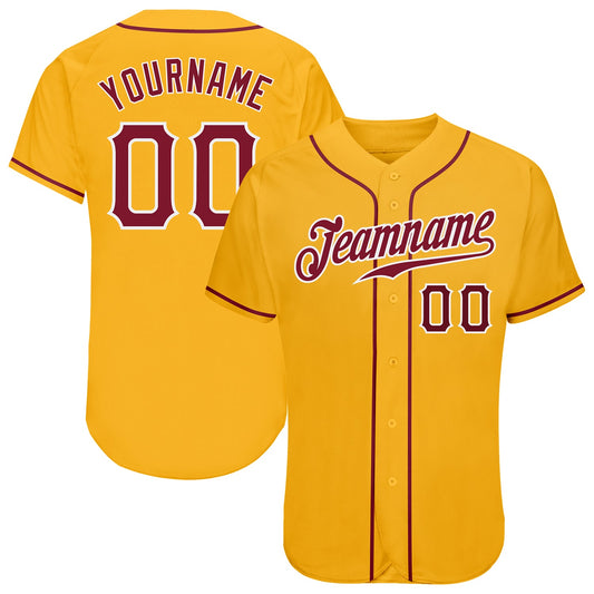 Custom Gold Crimson-White Authentic Baseball Jersey - Main View