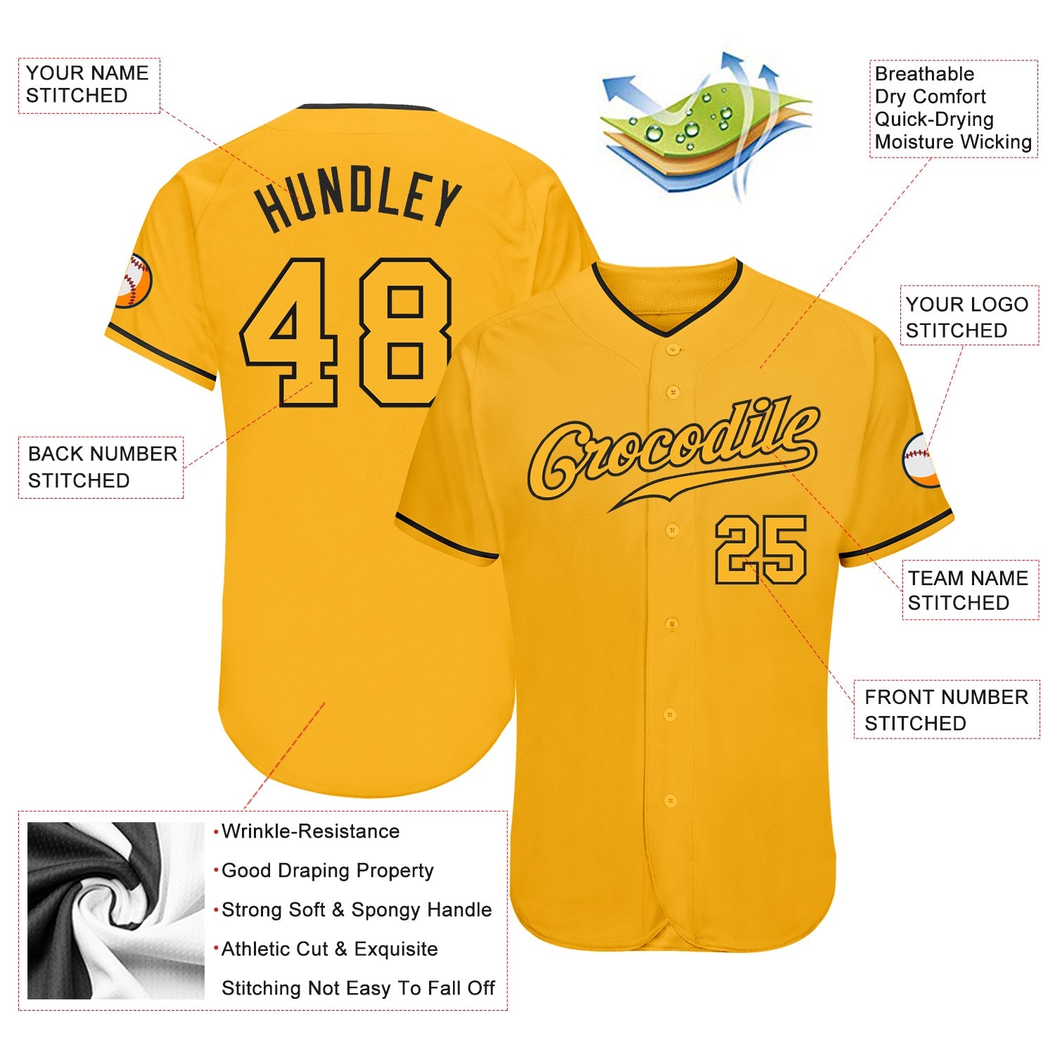 Custom Gold Gold-Black Authentic Baseball Jersey view 3