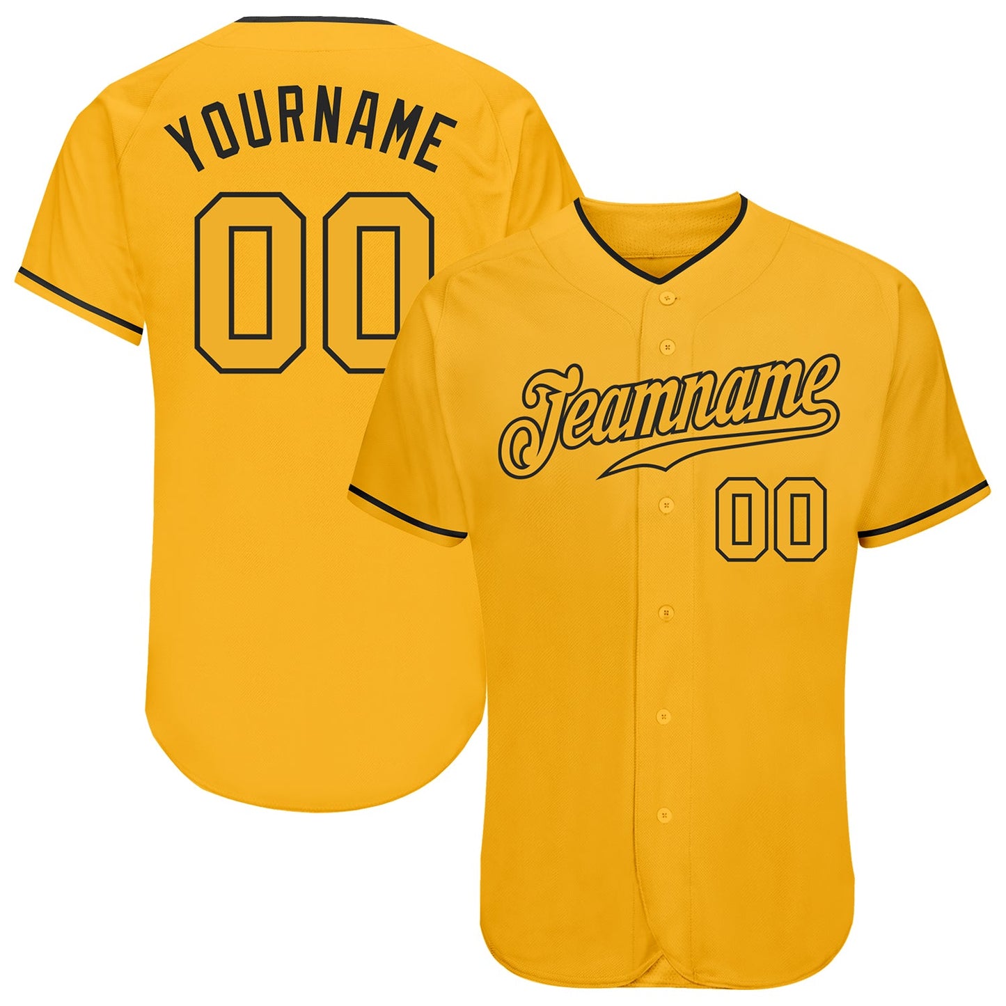 Custom Gold Gold-Black Authentic Baseball Jersey - Main View