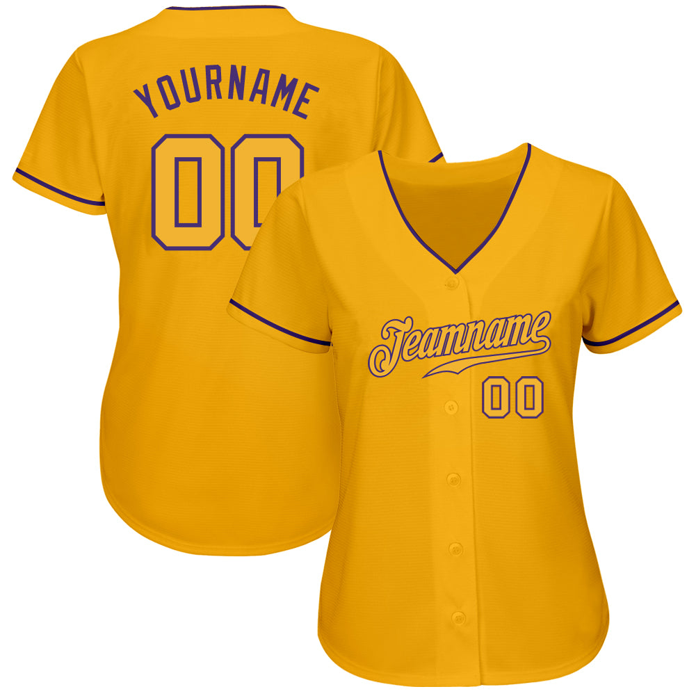 Custom Gold Gold-Purple Authentic Baseball Jersey view 2