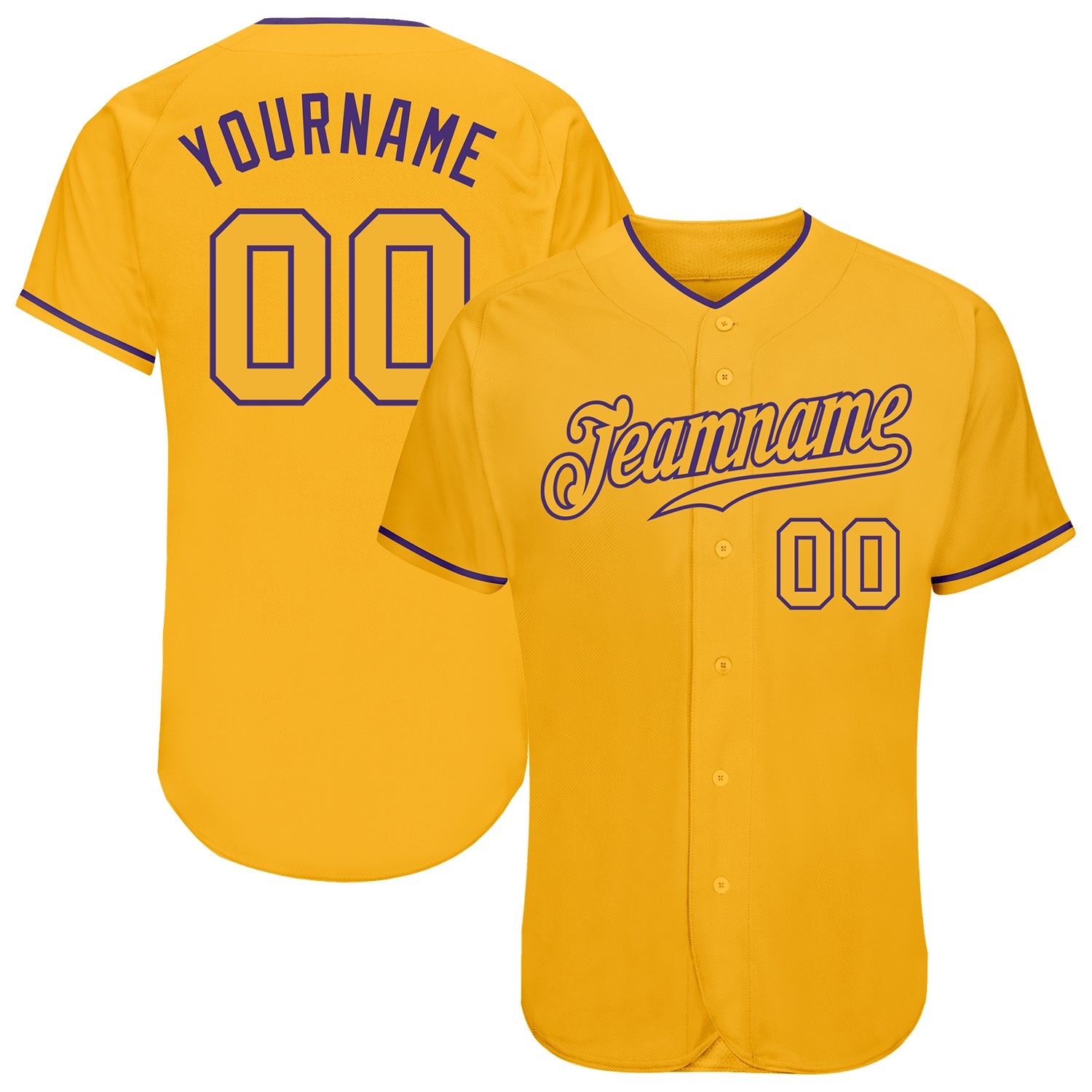 Custom Gold Gold-Purple Authentic Baseball Jersey - Main View