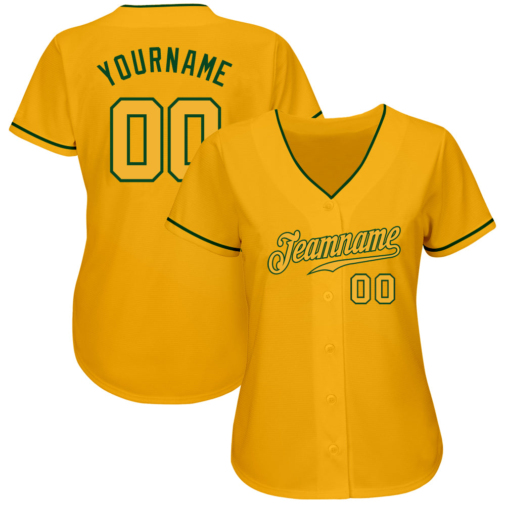 Custom Gold Gold-Green Authentic Baseball Jersey view 2