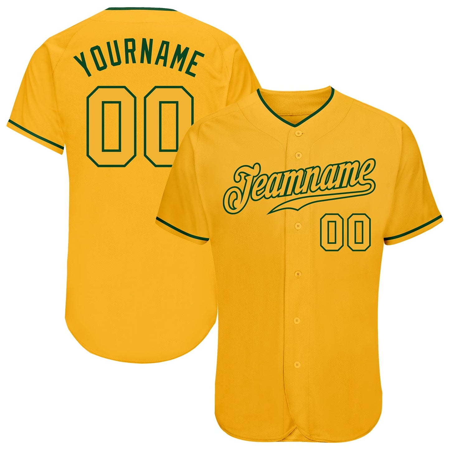 Custom Gold Gold-Green Authentic Baseball Jersey - Main View