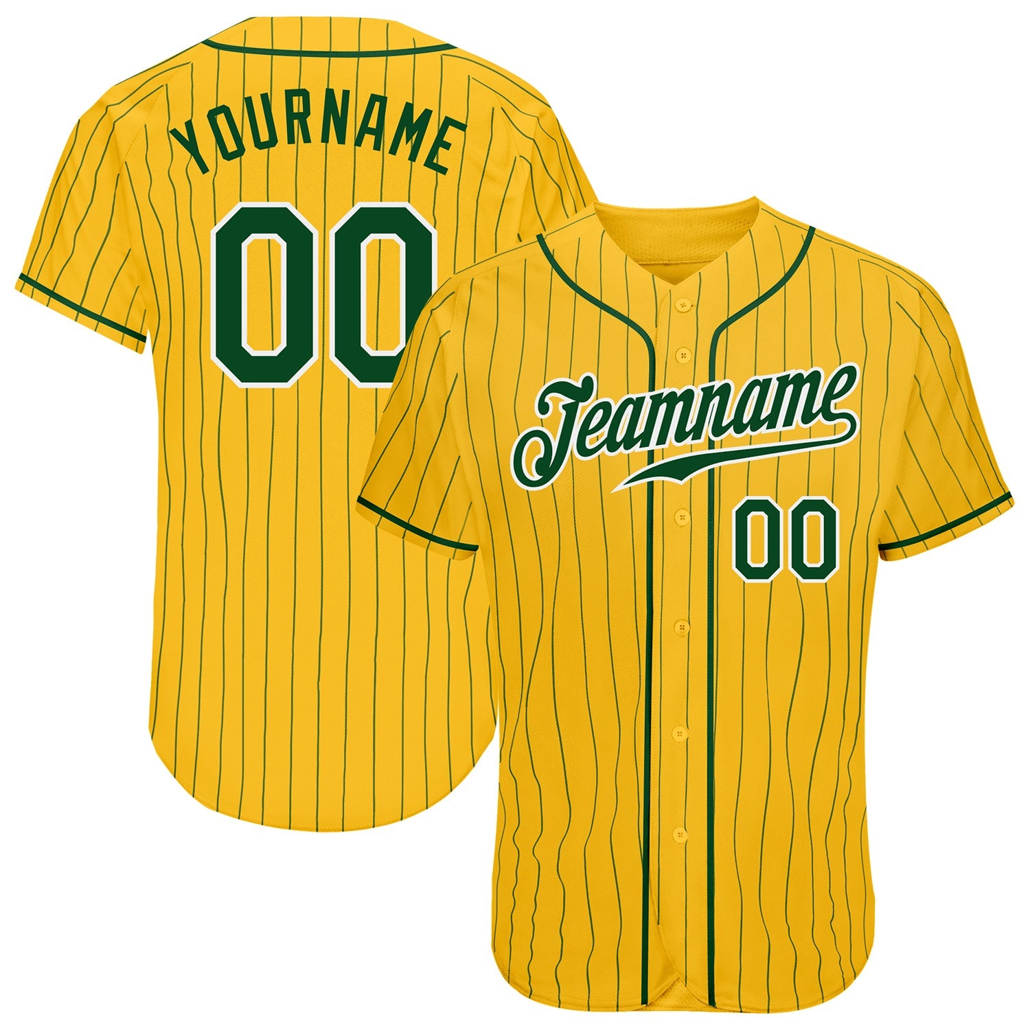 Custom Yellow Green Pinstripe Green-White Authentic Baseball Jersey - Main View