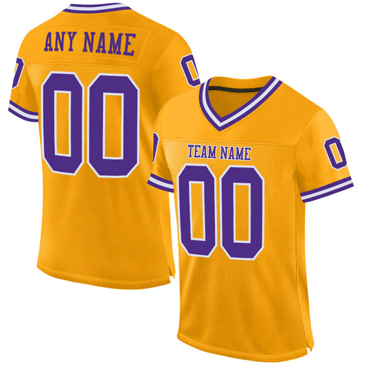 Custom Gold Purple-White Mesh Authentic Throwback Football Jersey - Main View