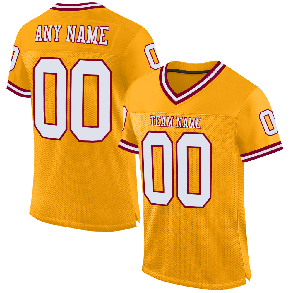 Custom Gold White-Maroon Mesh Authentic Throwback Football Jersey - Main View